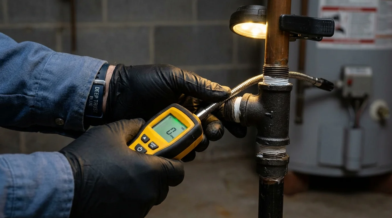 Gas leak detection with electronic sniffer by Johns Plumbing LLC in Minonk